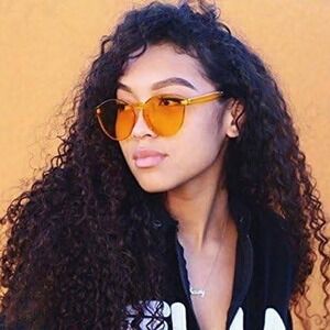 Rimless Sunglasses Yellow Round Translucent Trendy Fashion Funky Festival Lentes